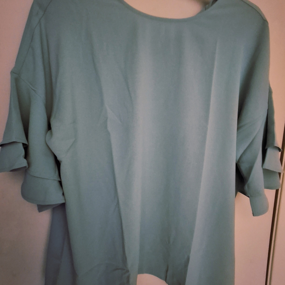 Women's Light Blue Ruffle Sleeve Top